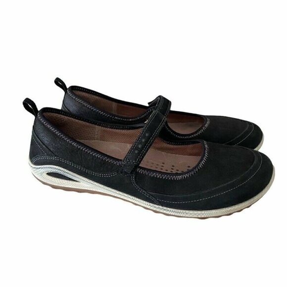 ECCO Mary Janes Shoes Black Leather Hook Loop 39 - Picture 1 of 9